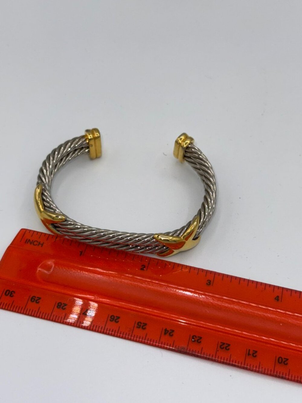 Silver & Gold Tone Cable Cuff Bracelet Twisted Wire Statement Bangle - Picture 9 of 11